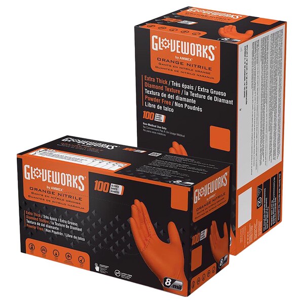 Gloveworks GWON, Nitrile Disposable Gloves, 8 mil Palm, Nitrile, Powder